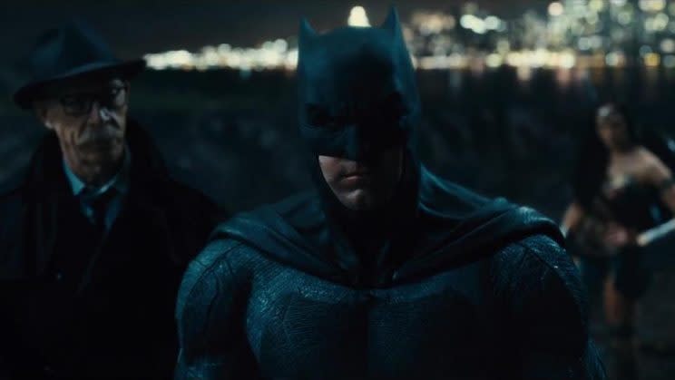Affleck's Batman, with JK Simmons and Gal Gadot, in the upcoming 'Justice League' (credit: Warner Bros)