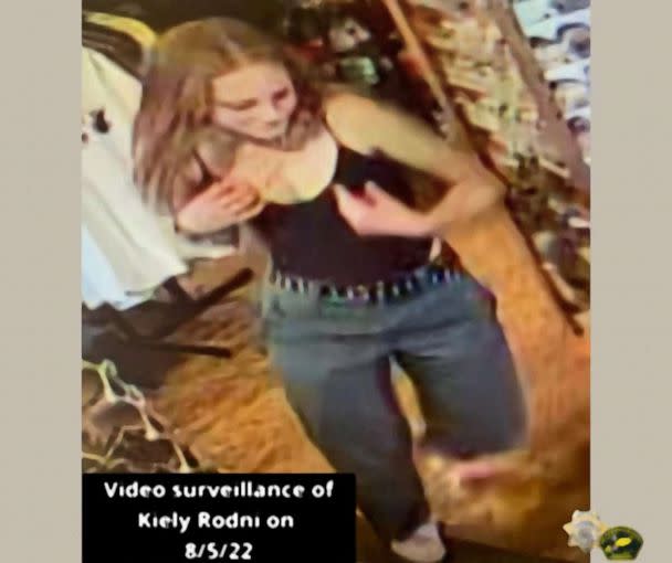 PHOTO: Kiely Rodni is pictured in an image from surveilance video posted by the Placer County Sheriff's Office on their Facebook account. Video from a local business in Truckee, Nv., shows Kiely on Aug. 5th at 6:08 p.m., prior to her going missing.  (Placer County Sheriff's Office/Facebook)
