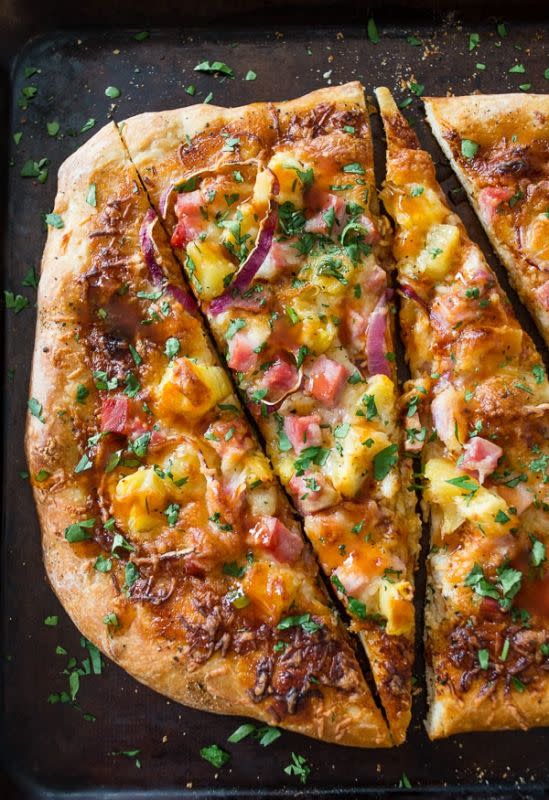 <p>Nutmeg Nanny</p><p>Toss it on a pizza with barbecue sauce, cheese, pineapple and onions.</p><p><strong>Get the recipe: <a href="https://www.nutmegnanny.com/bbq-hawaiian-pizza/" rel="nofollow noopener" target="_blank" data-ylk="slk:BBQ Hawaiian Pizza;elm:context_link;itc:0;sec:content-canvas" class="link rapid-noclick-resp">BBQ Hawaiian Pizza</a></strong></p>