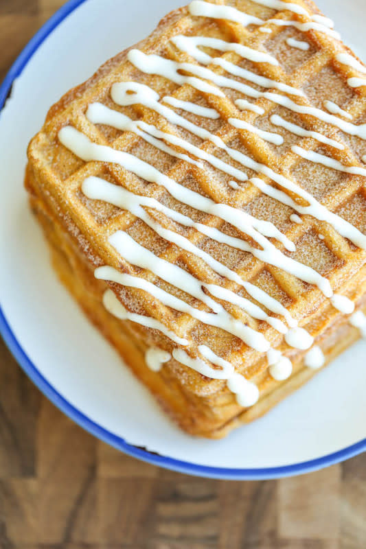 <p>Damn Delicious</p><p>Who says waffles can't be for dessert?</p><p><strong>Get the recipe: <a href="https://damndelicious.net/2015/10/05/pumpkin-churro-waffles/" rel="nofollow noopener" target="_blank" data-ylk="slk:Pumpkin Churro Waffles;elm:context_link;itc:0;sec:content-canvas" class="link ">Pumpkin Churro Waffles</a></strong></p>