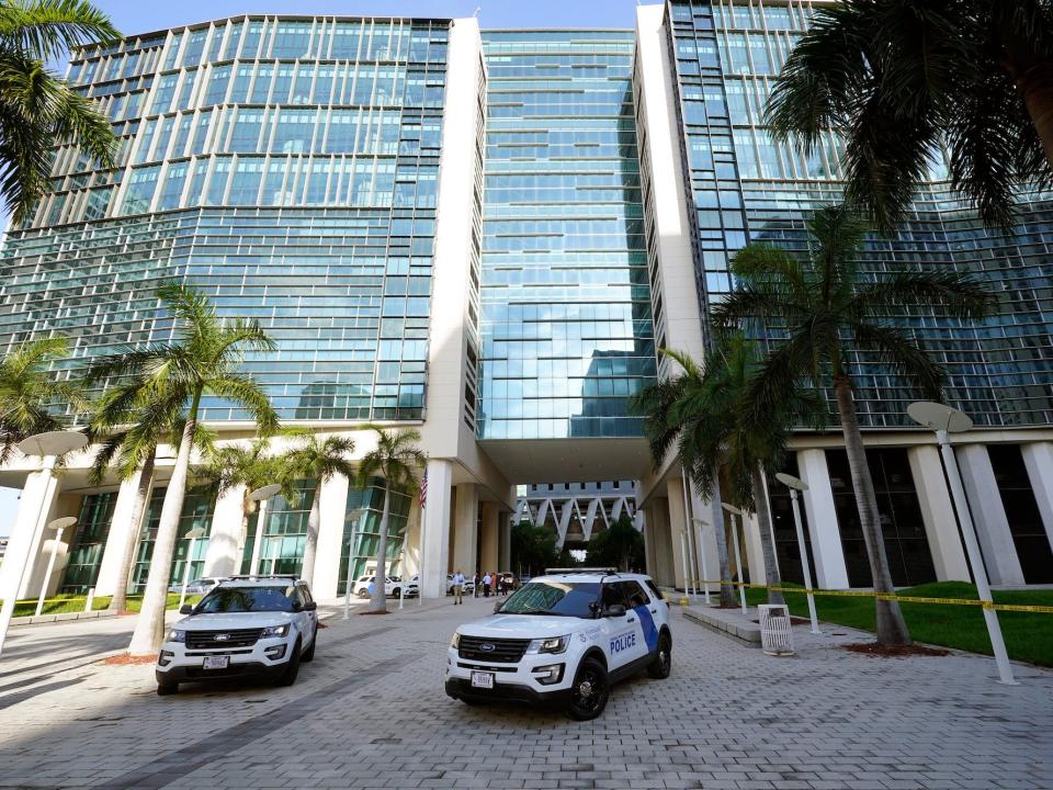 The Wilkie D. Ferguson Jr. US Courthouse is seen early Tuesday, June 13, 2023, in Miami. Former President Donald Trump is making a federal court appearance on dozens of felony charges accusing him of illegally hoarding classified documents and thwarting the Justice Department's efforts to get the records back.