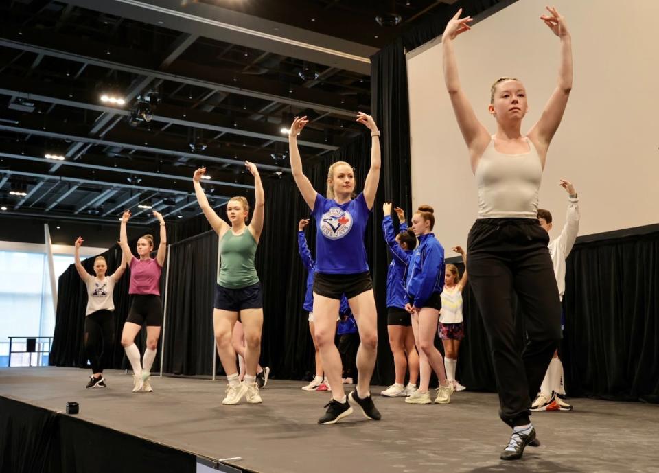 Dancers rehearse for the opening ceremony of the 2023 ScotDance Canada Championship Series in Halifax on Sunday. (Jeorge Sadi/CBC - image credit)