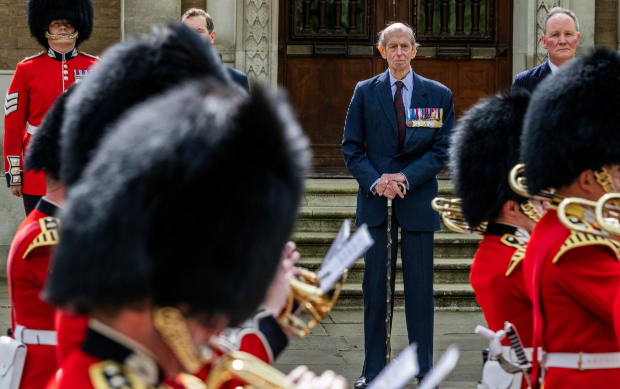 The Duke of Kent takes the salute at Wellington Barracks on Sunday