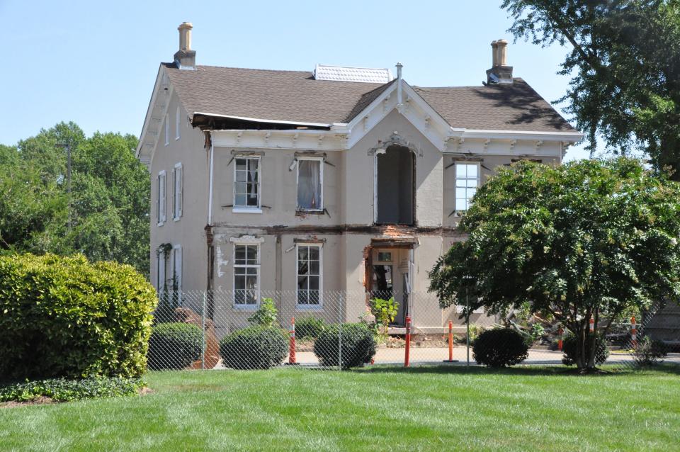 The front of the Scull mansion on Wednesday, Sept. 20, 2023, as demolition continued on the back of the building on South State Street in Dover.