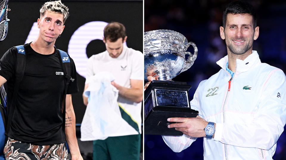 Thanasi Kokkinakis and Novak Djokovic at the Australian Open.