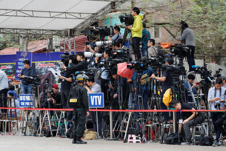 FILE PHOTO - Members of the media wait for the arrival of North Korean leader Kim Jong Un at Dong Dang railway station, where his train will depart from the border with China, in Dong Dang, Vietnam March 2, 2019. REUTERS/Kim Kyung-Hoon/File Photo