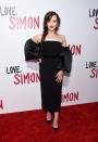 <p>WHO: Katherine Langford</p> <p>WHAT: Stella McCartney</p> <p>WHERE: At the screening of <em>Love, Simon</em>, Los Angeles</p> <p>WHEN: March 13, 2018</p>