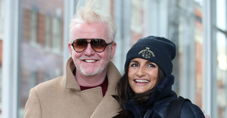 Evans with his wife Natasha outside the Virgin Radio studios on Monday. (PA Images)