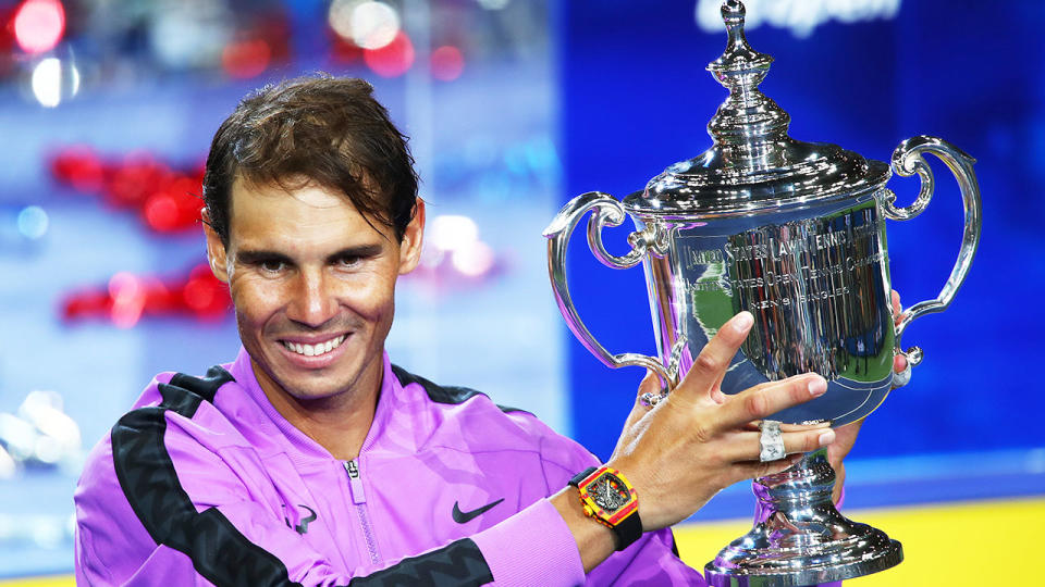Pictured here, Rafael Nadal poses with his 2019 US Open trophy.