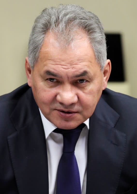 Russia's acting Defence Minister Sergei Shoigu attends a meeting with members of the Security Council at the Novo-Ogaryovo state residence outside Moscow