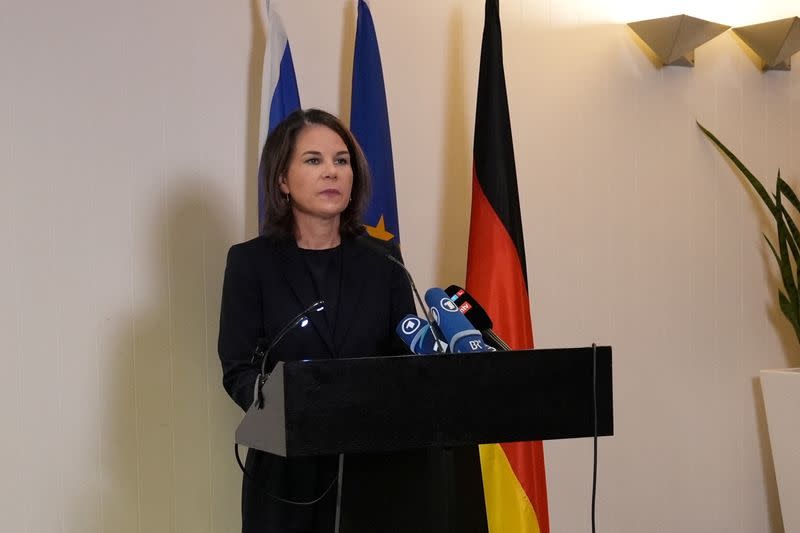German Foreign Minister Annalena Baerbock's holds a press conference in Tel Aviv