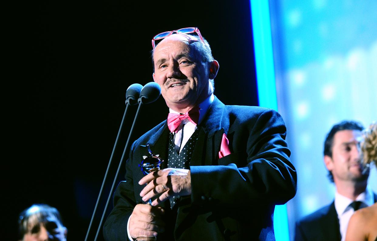 Brendan O'Carroll collects the Best Sitcom award received for Mrs Brown's Boys during the 2013 National Television Awards at the O2 Arena, London.   (Photo by Ian West/PA Images via Getty Images)