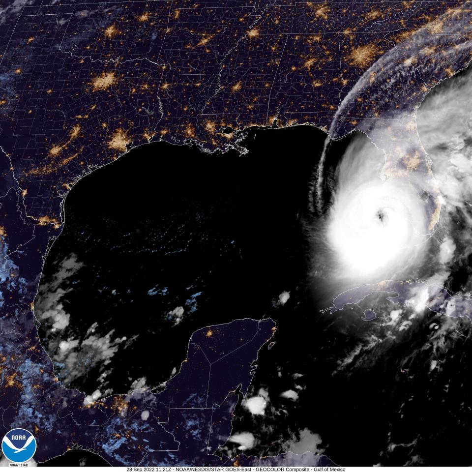 A Wednesday morning GOES satellite view of Category 4 Hurricane Ian.