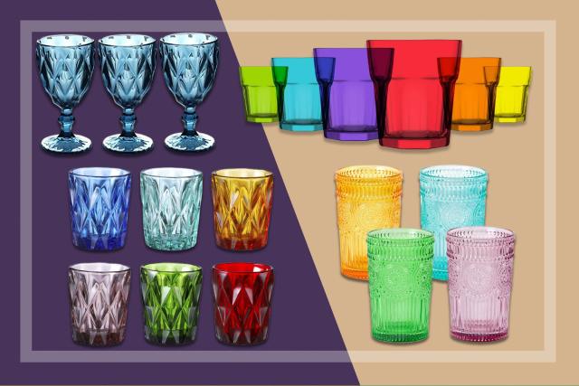 Whole Housewares Set of 6 Double Old Fashioned Glasses: Colored