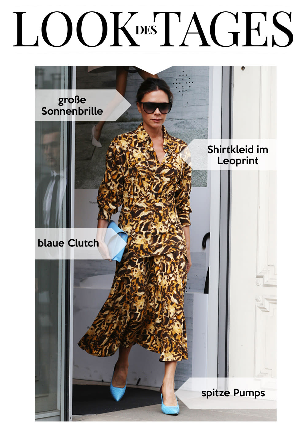 Zum wohl inspirierendsten Termin der Fashion Week erschien Victoria Beckham im auffälligen Leokleid. (Bild: Rex Features)