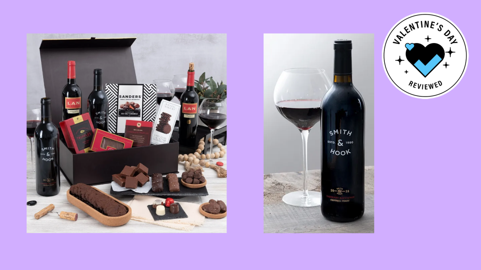 Best wine gift baskets for Valentine’s Day: Red wine and chocolate gift box