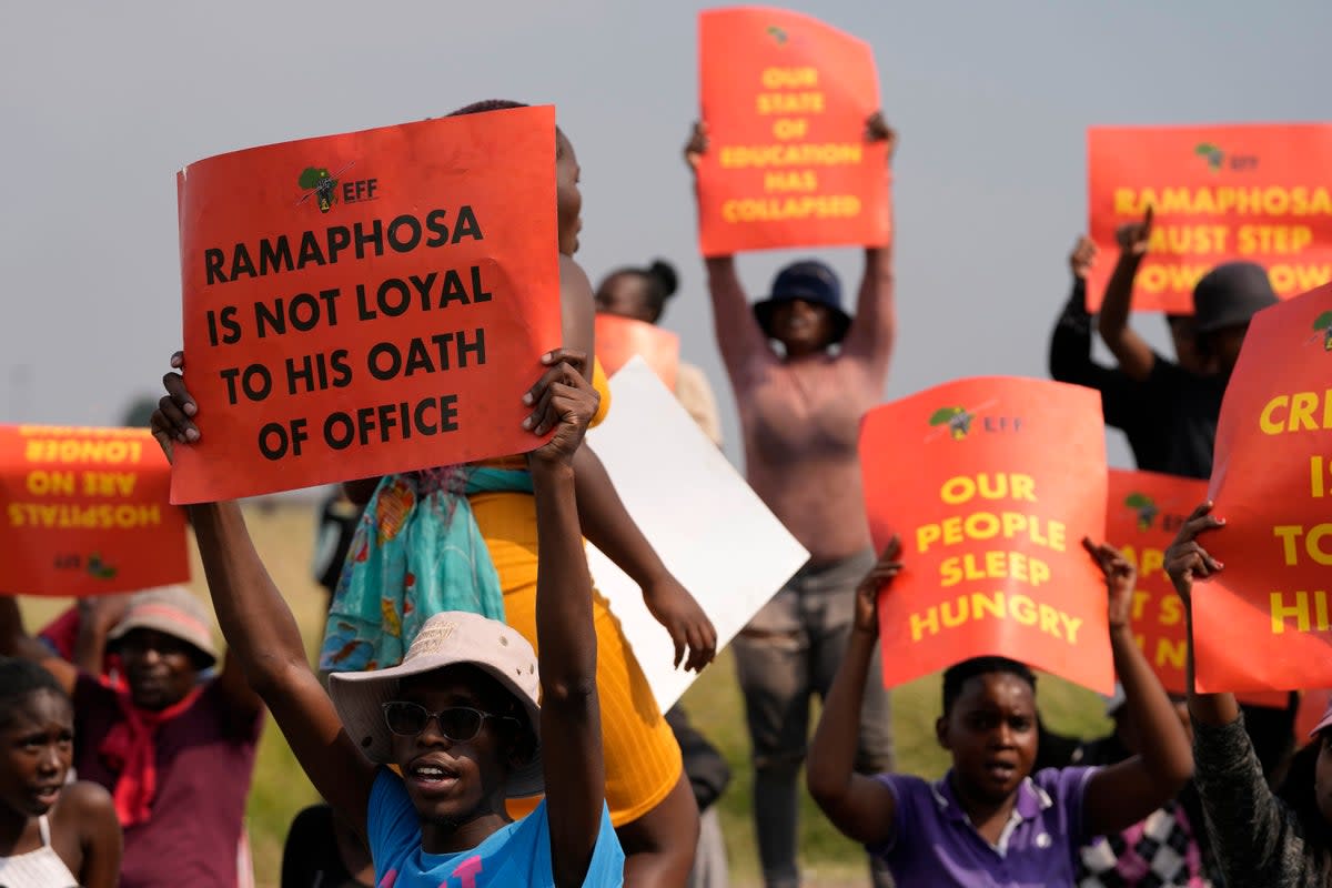 EFF members protest on the street in Tsakane township, east of Johannesburg, on Monday (The Associated Press)