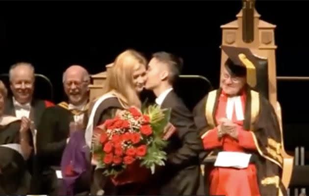 She turned her cheek when he went in for a kiss. Photo: University of Aberdeen/YouTube