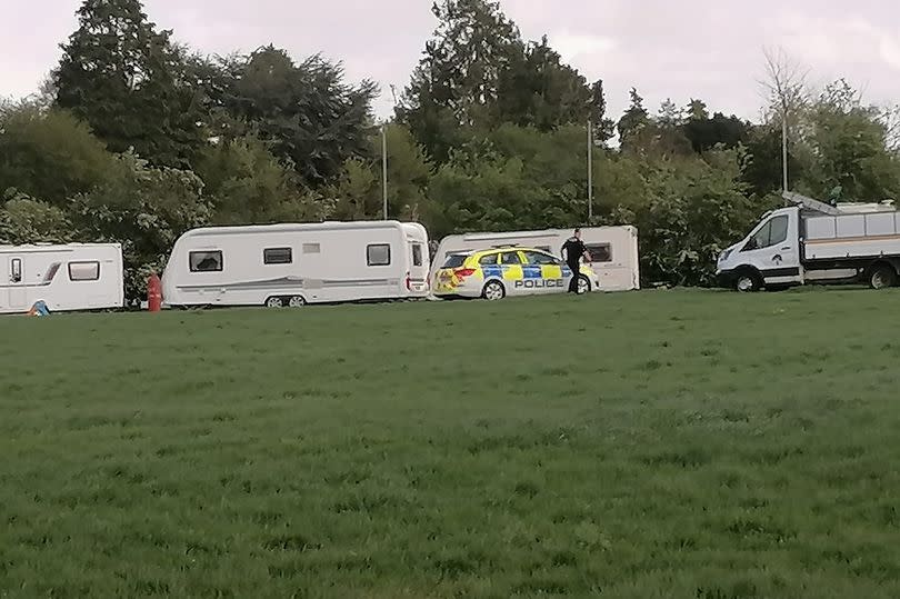 Police attend a Traveller encampment on Cowick Barton Playing Fields, Exeter -Credit:Submitted
