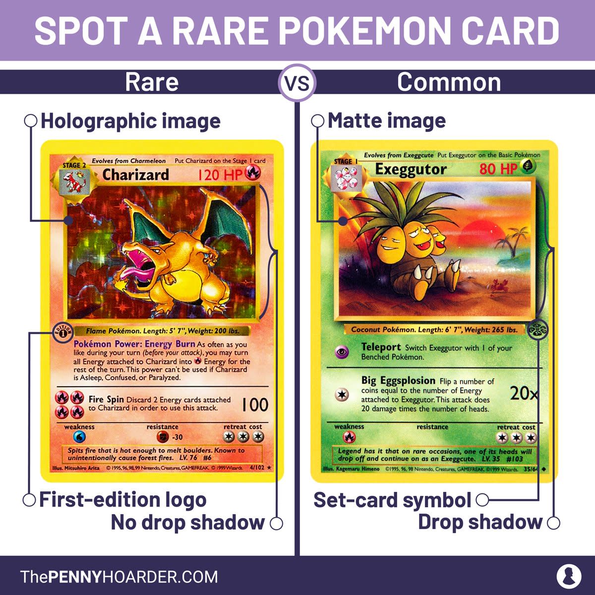 A graphic compares rare and common Pokemon cards