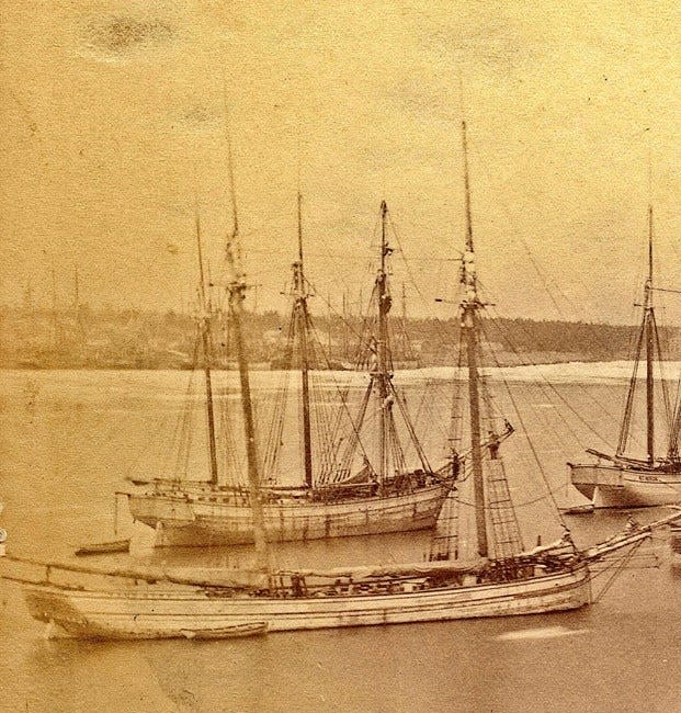 The cargo schooner Trinidad is seen in this photo during a winter layover in 1873 in Sarnia, Ontario, eight years before she sank off the Algoma coast in Lake Michigan.
