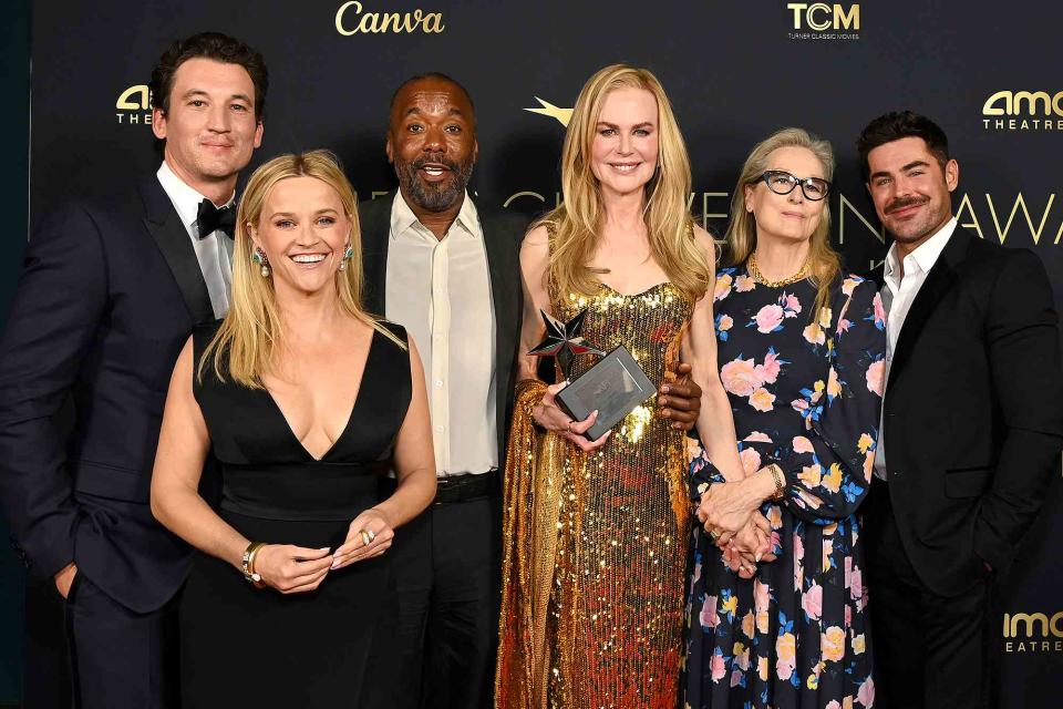 <p>Jon Kopaloff/Getty</p> Miles Teller, Reese Witherspoon, Lee Daniels, Nicole Kidman, Meryl Streep and Zac Efron.