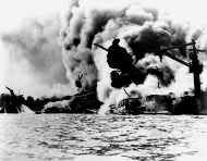 Smoke and flames rise from the USS Arizona during the Dec. 7, 1941, Japanese attack on Pearl Harbor, shown in this file photo. AP photo