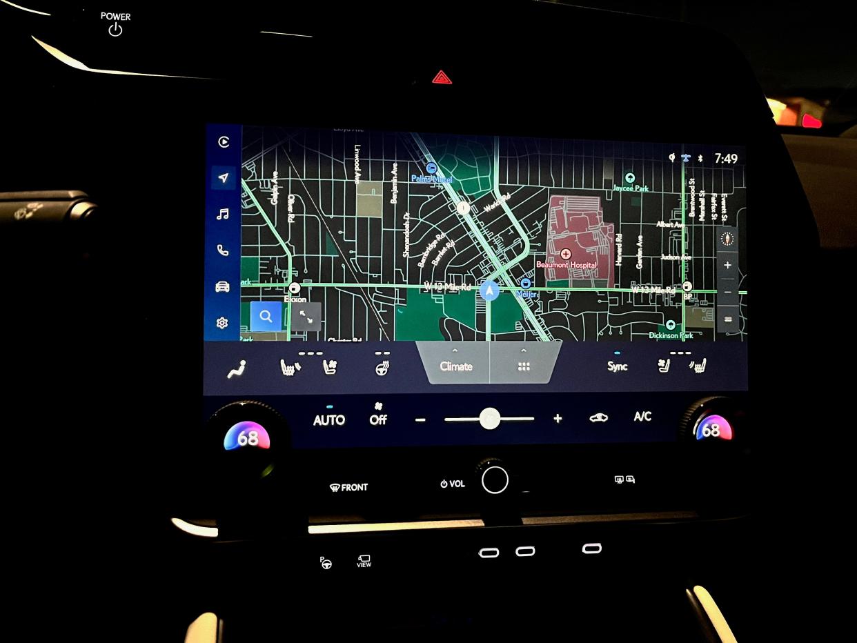 The 2023 Lexus RZ 450e touchscreen and climate controls.