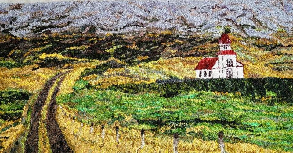 “Icelandic Church” by Sheri Ahner is one of the works featured in Green Door Art Gallery’s upcoming exhibit, “Hooked on Fibers: The Art of the Stitch.” Provided