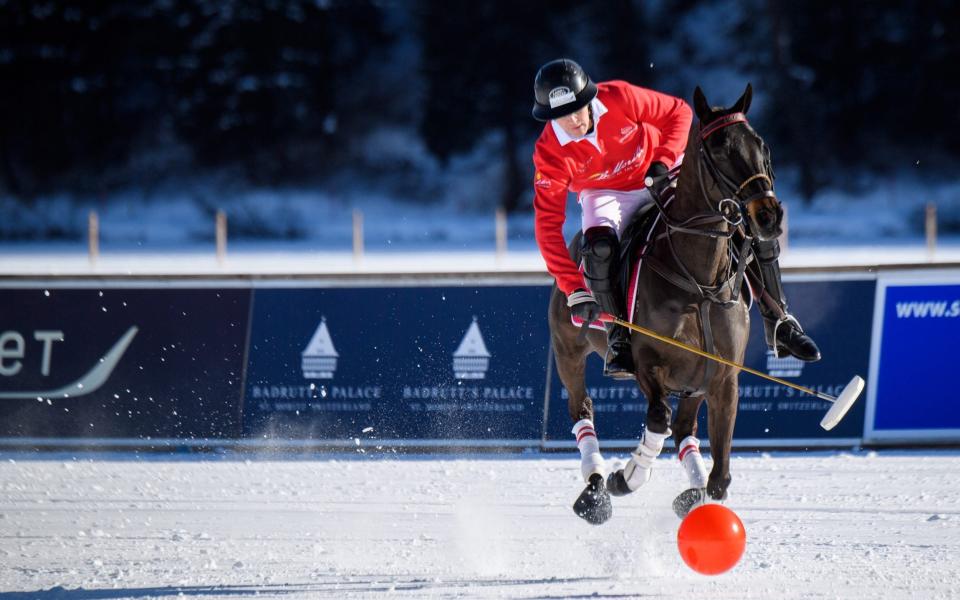 polo player at st moritz snow polo tournament 2023 - fotoswiss.com/giancarlo cattaneo