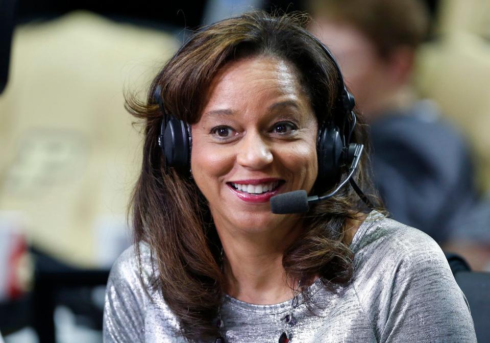 Former Purdue coach Carolyn Peck was on hand to help call the Boilermakers game against South Carolina for ESPN on Dec, 16, 2018.