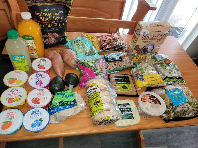 Grocery store haul from Trader Joe's.