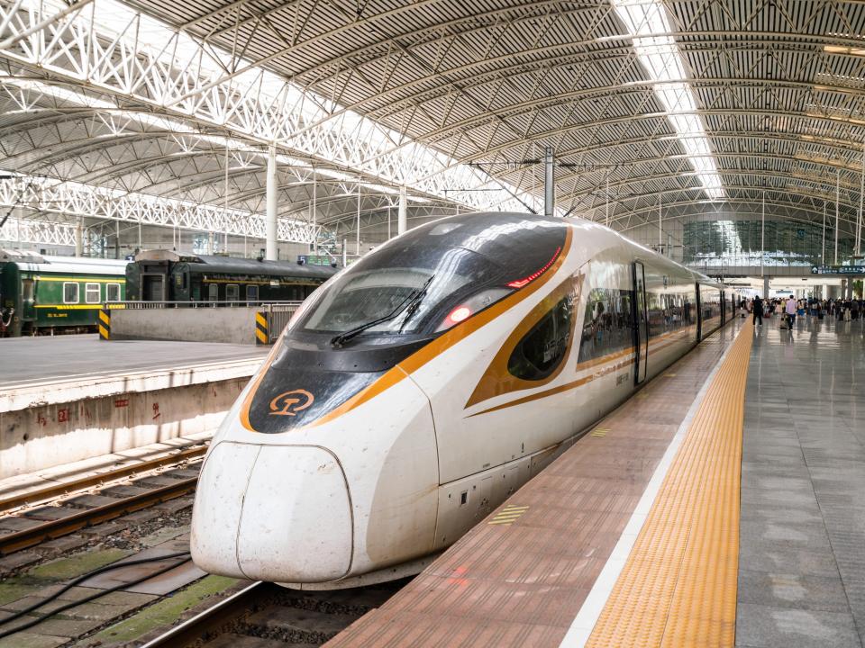 A mordern train in a railway station