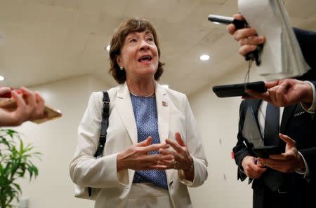 U.S. Senator Susan Collins (R-ME) speaks with news media at the U.S. Capitol building in Washington, U.S., July 16, 2018. REUTERS/Leah Millis