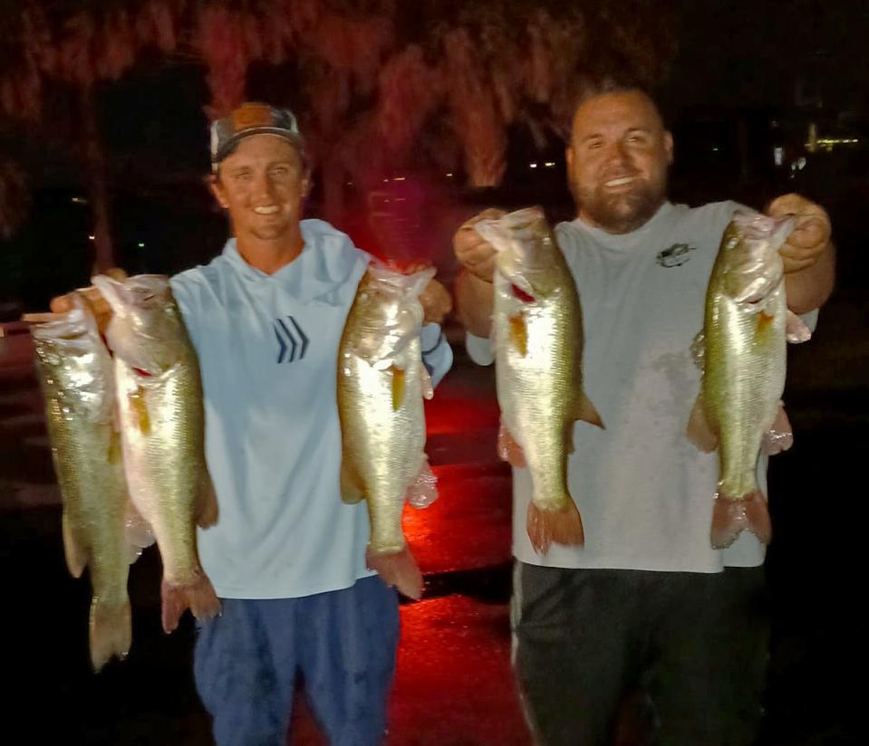 Corey Ash, left, and Brandon Smith had 19.02 pounds to win the Thursday Night Open Series tournament June 30 on Lake Juliana. 