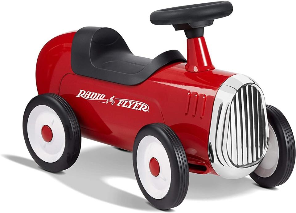 They can hit the road (aka the sidewalk) with <a href="https://amzn.to/33QfpK2" target="_blank" rel="noopener noreferrer">this red roadster</a> featuring a steel body, chrome finishes, working steering wheel and honking horn. The rubber tires are supposed to be quiet, so the toy can be used outdoors and indoors. <a href="https://amzn.to/33QfpK2" target="_blank" rel="noopener noreferrer">﻿Find it for $60 at Amazon</a>.