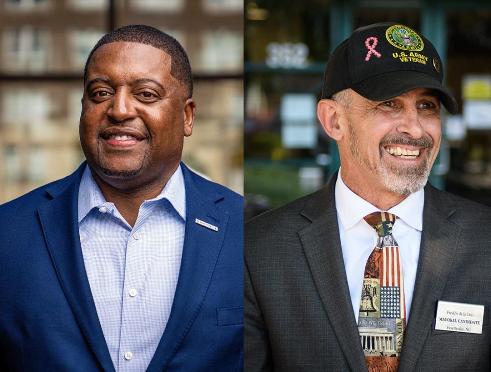 Mayoral candidates: Mitch Colvin, left, and Freddie de la Cruz. Colvin netted a fourth term in office on Tuesday, according to unofficial results.