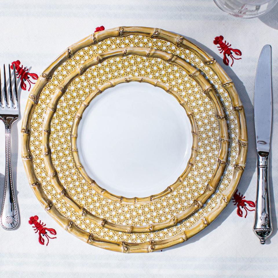 <p><strong>bamboo</strong></p><p>juliska.com</p><p><strong>$26.00</strong></p><p><a href="https://www.juliska.com/products/bamboo-caning-melamine-dinner-plate?variant=40326780977241" rel="nofollow noopener" target="_blank" data-ylk="slk:Shop Now;elm:context_link;itc:0" class="link ">Shop Now</a></p><p>As we keep saying being outdoors is the best part of the warmer weather, and these gorgeous caning patterned melamine plates are the perfect setting for your table under the stars.</p>