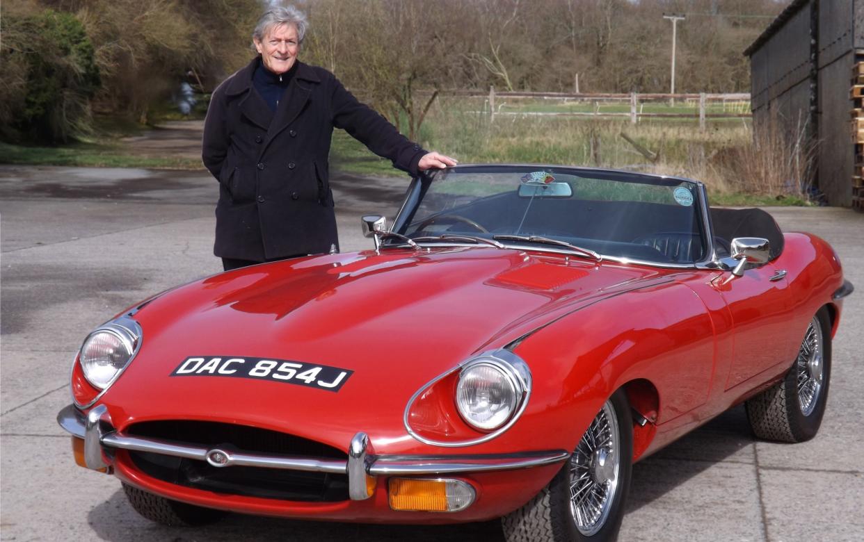 Nigel Havers with his cherished E-Type complete with wire wheels