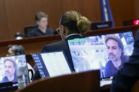 Agent to the stars Christian Carino testifies by videolink in Johnny Depp's defamation trial against his ex-wife Amber Heard on April 27, 2022 (AFP/JONATHAN ERNST)