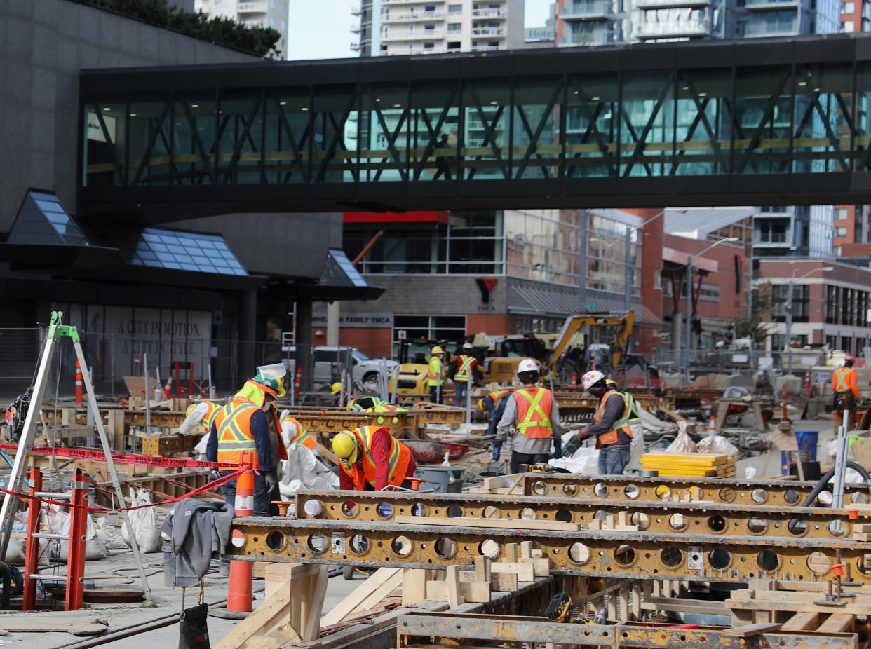 EDMONTON, ALBERTA - AUGUST 28: Construction continues on the LRT - Light Rail Transit through the city centre as photographed on August 28, 2020 in Edmonton, Alberta, Canada. (Photo by Bruce Bennett/Getty Images)