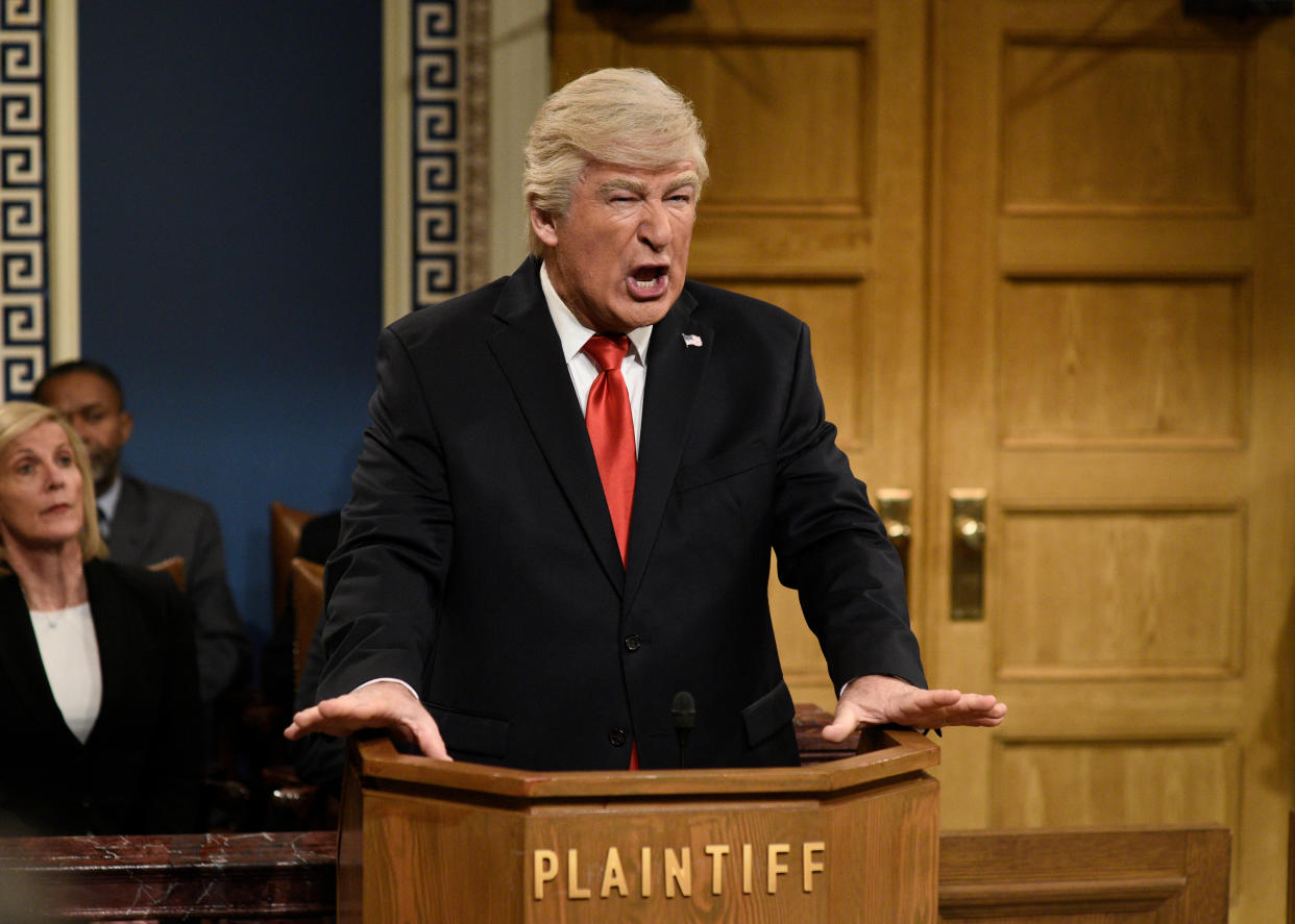 Alec Baldwin (parodying POTUS on Saturday Night Live earlier this year) says he's "overjoyed" about Trump's Election Day defeat. (Photo: Will Heath/NBC/NBCU Photo Bank via Getty Images)