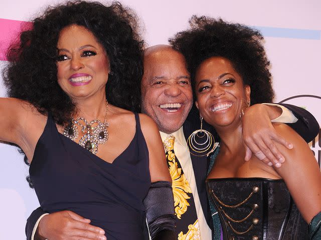 <p>Jason LaVeris/FilmMagic</p> Diana Ross, Berry Gordy and Rhonda Ross Kendrick pose in the press room at the 2017 American Music Awards in Los Angeles, California