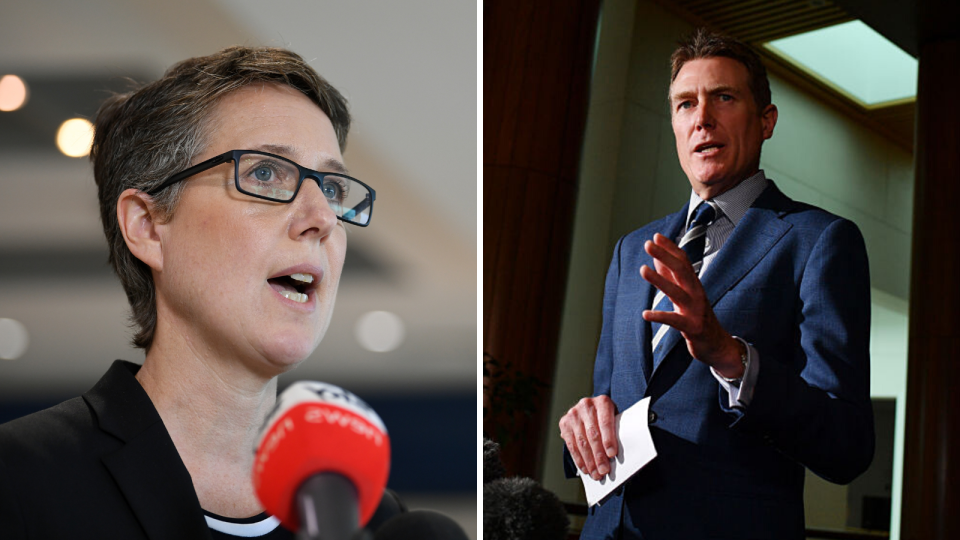 ACTU Sally McManus (left) has been at loggerheads with Minister for Industrial Relations Christian Porter (right) over the Industrial Relations Reform package. (Source: Getty, AAP)