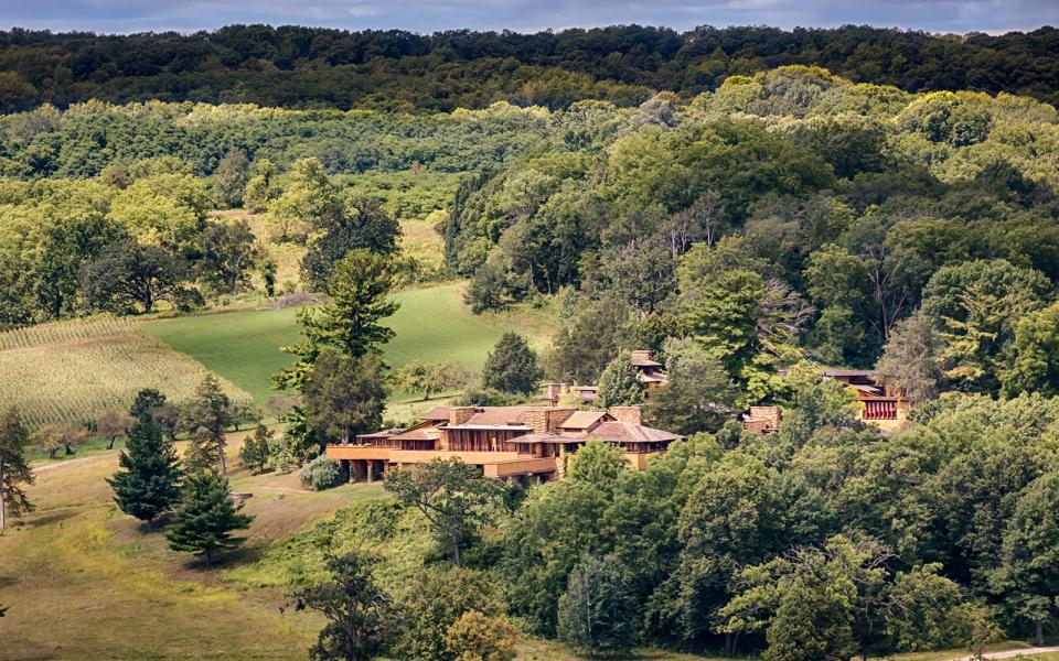 <p>For 48 years, this 800-acre campus was Wright’s home and architectural lab. His Welsh parents settled in the area in the mid 19th century and Wright spent many of his teenage summers vacationing in the Wisconsin River Valley, where he would later return to build the enormous Taliesin campus. Today the estate hosts art and cultural events, educational classes, architecture camps for students, and operates tours a range of tours that cover different aspects of the campus from May through the end of October. <a rel="nofollow noopener" href="http://www.taliesinpreservation.org/ " target="_blank" data-ylk="slk:taliesinpreservation.org;elm:context_link;itc:0;sec:content-canvas" class="link ">taliesinpreservation.org</a></p>