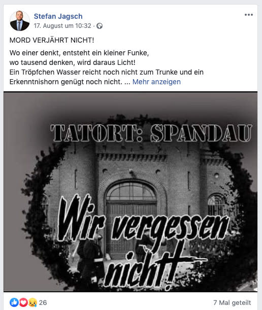 Stefan Jagsch huldigt NS-Kriegsverbrecher Rudolf Heß (Bild: Screenshot/Facebook)