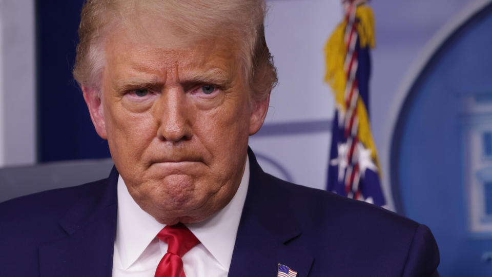 Then-President Donald Trump speaks to the press during a news conference in the James Brady Press Briefing Room of the White House on Sept. 16, 2020.