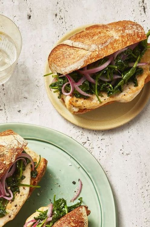 <p>This sandwich on a crispy baguette will soon be your new favorite lunch. </p><p>Get the <a href="https://www.goodhousekeeping.com/food-recipes/easy/a28364997/oil-and-vinegar-chicken-cutlet-sandwich-recipe/" rel="nofollow noopener" target="_blank" data-ylk="slk:Oil and Vinegar Chicken Cutlet Sandwiches recipe;elm:context_link;itc:0;sec:content-canvas" class="link "><strong>Oil and Vinegar Chicken Cutlet Sandwiches recipe</strong></a><em>.</em></p><p><strong>RELATED: </strong><a href="https://www.goodhousekeeping.com/food-recipes/healthy/g960/healthy-lunch-ideas/" rel="nofollow noopener" target="_blank" data-ylk="slk:70 Healthy Lunch Ideas That You Can Whip Up Quickly;elm:context_link;itc:0;sec:content-canvas" class="link ">70 Healthy Lunch Ideas That You Can Whip Up Quickly</a></p>