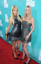 Paris Hilton and Nicki Hilton arrive at the 2012 MTV Movie Awards.