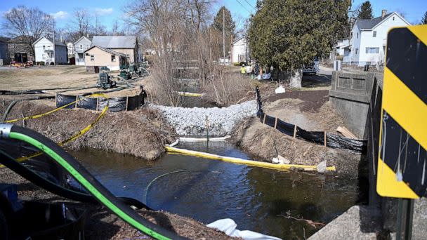 PHOTO: Local waterways are monitored following the derailment of a train carrying toxic chemicals which caused a fire that sent a cloud of smoke over the town of East Palestine, Ohio, Feb. 21, 2023. (Alan Freed/Reuters)